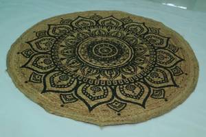 lot 20752 image: Shubhlaxmifashion Natural Jute Braided Round Area Rug Hand Woven Reversible 3 Feet Round (Black)