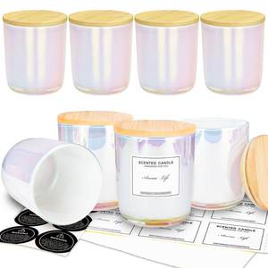 lot 20754 image: 2Pack, 10oz Iridescent Candle Glass Jars for Making Candles, Thickened Candle Containers with Bamboo Lids and Sticky Labels, Bulk Candle Vessels for Hand Candle Making DIY Craft (White Iridescent)