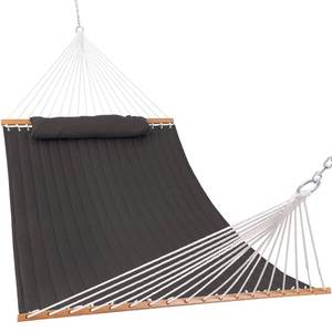 lot 20764 image: Lazy Daze Hammocks 12 FT Quilted Fabric Hammock with Spreader Bar, 2-Person Double Hammock with Chains and Pillow, Outdoor Hammock for Outside Patio Poolside Backyard Beach, 450 lbs Capacity, Gray