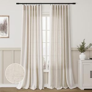 lot 20771 image: Beige Linen Curtains 102 Inches Long 2 Panel Set for Living Room Sunlight Filtering Sheer Privacy Faux Linen Drapes Vintage Farmhouse Back Tab Pleated Oatmeal Tan Extra Long Curtains 102 Length