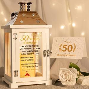 lot 20785 image: 50th Anniversary Lantern, 50th Wedding Anniversary for Couple Parents Friends, Unique Happy 50th Anniversary Ideas Gift for Him or Her, Golden Fifty Years of Marriage Keepsake for Wife Husband (missing Battery cover)