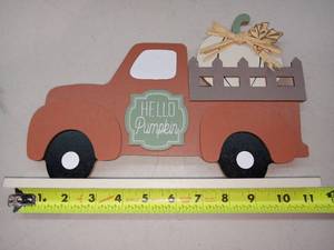lot 20799 image: Fall Harvest Home Decor Hello Pumpkin (11 x 1.5 base 7 tall)