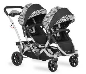 lot 20727 image: Dream On Me Track Tandem Double Umbrella Stroller in Slate, Lightweight Double Stroller for Infant and Toddler, Multi-Position Reversible & Reclining Seats, Large Storage Basket and Canopy
