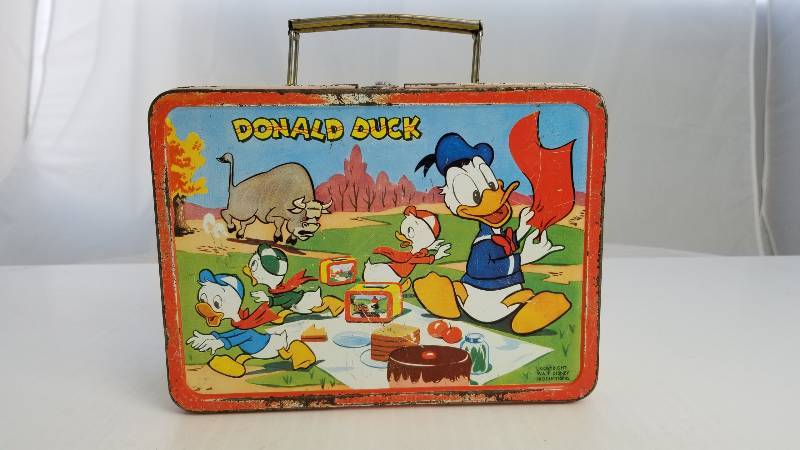 lot 3706 image: 1954 Mickey Mouse Donald Duck  Vintage Metal Lunch Box