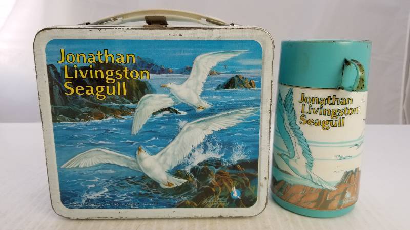 lot 3785 image: 1973 Jonathan Livingston Seagull W Aladdin Thermo Bottle Vintage Metal Lunch Box