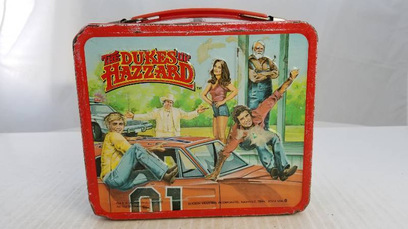 lot 3789 image: 1980 Dukes of Hazzard W 8oz Aladdin Thermo Bottle Vintage Metal Lunch Box