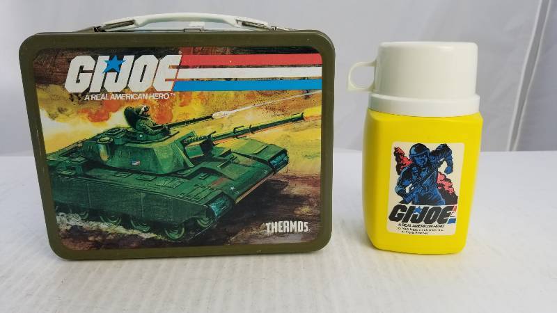 lot 3835 image: 1982 GI Joe W Aladdin 8oz Thermo Bottle Vintage Metal Lunch Box