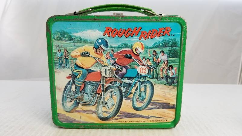 lot 3841 image: 1973 Rough Rider Vintage Metal Lunch Box