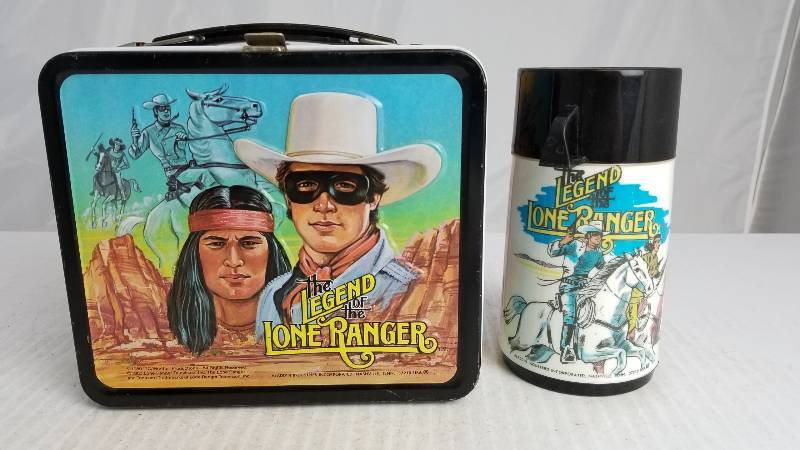 lot 3894 image: 1980 The Lone Ranger W 8oz Aladden Thermo Bottle Vintage Metal Lunch Box