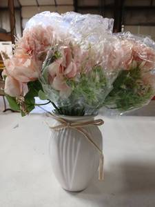 lot 10109 image: Vase With Pink Artificial Flowers