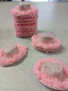 lot 10142 image: Stiff 12 Pcs Mini Cowgirl Hats Pink Fluff Fringe
