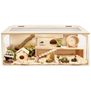 lot 8772 image: Prolee Hamster Cage Wooden Extra Large Mice and Rat Habitat Openable Top with Acrylic Sheets Solid Built Small Animal Cage (48 x 20 x 20 Inch) - Crack in one of the plastic pieces