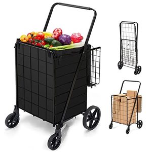 lot 8773 image: HABUTWAY Folding Shopping Cart with Removable Oxford Cloth Liner, Grocery Cart on Wheels,360°Swivel Wheels,Heavy Duty Shopping Carts for Groceries, 220lb Capacity Black