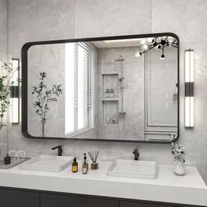 lot 8774 image: VooBang Bathroom Mirror 30x48 inch, Black Gorgeous Deep Frame Wall Mirror, Modern Round Corner Bathroom Vanity Mirror for Bedroom, Living Room, Hanging or Leaning Horizontal or Vertical, Black - Retail $89.98