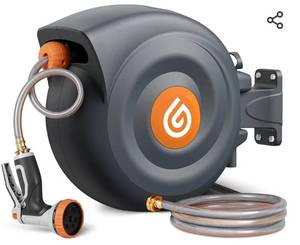 lot 8829 image: Retractable Garden Hose Reel, Reinforced Leak-proof Water Hose, 10-Pattern Hose Nozzle, Slow Rewinding, UV Resistant, Durable Brass Fittings, 3-Layer PVC Hose, 180° Swivel Bracket