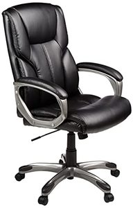 lot 8831 image: Amazon Basics Executive Home Office Desk Chair with Padded Armrests, Adjustable Height and Tilt, Rolling Swivel Chair, 275 Pound Capacity, Black and Silver - Retail $131.75