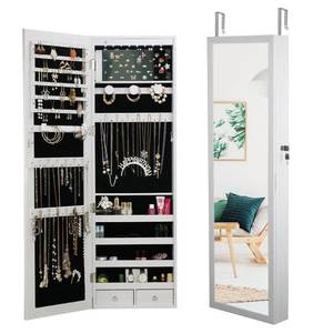 lot 8832 image: MASMIRE LED Jewelry Cabinet Armoire Organizer,WallDoor Mount Jewelry Organizer and Storage with Full-Length Mirror Hanging Jewelry Organizer Full Length Mirror with Storage Large Capacity White - Retail $97.07