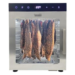 lot 8833 image: Kalahari Khabu Stainless Steel Biltong Box Food Dehydrator and Drying Cabinet - Large 10 Trays, 5 Hanging Rods, with 20-90°C Temperature Control - Perfect for Drying Biltong, Meat, Vegetable & Fruit - Retail $299