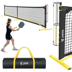 lot 8836 image: JAYA Portable Pickleball Net with Unique Ball Holder, IPF Standard 22FT, Steady Metal Frame, Easy Setup, Suitable for Driveways and Backyards Bright Yellow with Black