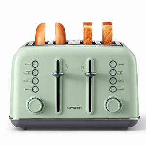 lot 8861 image: BUYDEEM DT640 4-Slice Toaster, Extra Wide Slots, Retro Stainless Steel with High Lift Lever, Bagel and Muffin Function, Removal Crumb Tray, 7-Shade Settings,Cozy Greenish - Retail $81.41