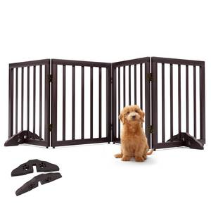 lot 8876 image: Wooden Dog Gate Foldable Dog Fence Freestanding 4 Panel Pet Gates Freestanding Folding Dog Gates House Pet Gate for Dogs Gate for Indoors,Extra Wide Dog Gate 24in Height with 2PCS Support Feet - Retail $89.99