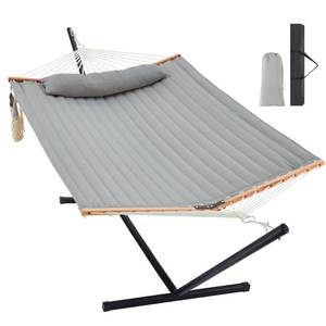 lot 8877 image: Homgava Two Person Hammock with Stand Heavy Duty, Outdoor Patio Hammock with Portable Steel Stand, Large Double Hammocks,480lbs Capacity.(Middle Grey) - Retail $111.38