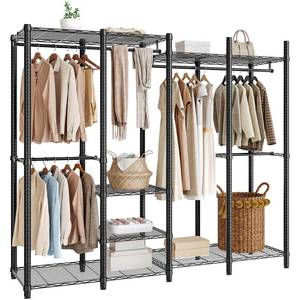 lot 8878 image: HOOBRO Portable Closet Wardrobe, Heavy-Duty Clothes Rack, Freestanding 6-Tier Closet Organizer, Clothing Rack with Shelves and Hanger Rods, Garment Rack, Max Load 900 lb, Black BK04LY01 - Retail $95.99
