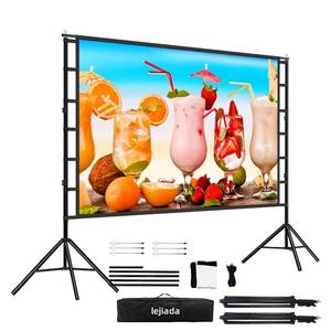 lot 8879 image: lejiada Projector Screen and Stand, 150 Upgraded Large Projection Screen Anti Crase Foldable with Carry Bag for Party Outdoor Movie Nights, Film Festivals, Business Presentations, Meetings, Home - Retail $107.55