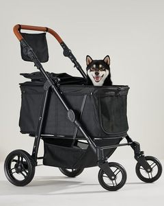 lot 8880 image: Zoosky Medium Pet Stroller for Dogs Up to 66lbs, Adjustable Handle, 180 � Canopy, 4 Wheels for MediumLarge Dogs and Cats, Waterproof Pad - Retail $166.52