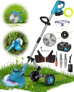 lot 8881 image: 20000 RPM 12 Cordless Weed Wacker with 3 Types Blades, 21V 3000mAh 3-in-1 Weed Eater Battery Powered with Detachable Wheels, Lightweight 130 cm Retractable Handle Lawn Mower for Lawn Garden Yard Work - Retail $153.99
