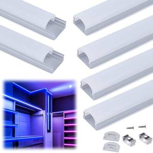lot 8897 image: Muzata 5-Pack 3.3ft1Meter 17x14mm U Shape Spotless LED Aluminum Channel System with 60° Curved Thicker Milky White Cover U107 1M WW, LN1