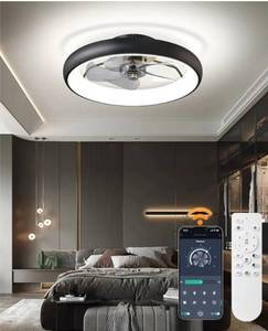 lot 8907 image: Ceiling Fans with Lights and Remote Ultra quiet 30 db, 20 Modern Ultra Low Profile Flush Mount Ceiling Fan, 6 Speeds Smart Bladeless LED Ceiling Fan with lights for Bedroom