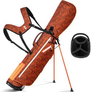 lot 8930 image: Full Choice Lightweight Golf Stand Bag, Durable 4 Way Full-Length Dividers with Dual Straps & Stand Golf Carry Bag, Orange