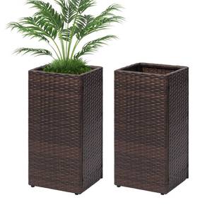 lot 8931 image: LEWIS&WAYNE Set of 2 Tall Planters for Outdoor Plants Handmade 24 Wicker Tall Square Planter Box with Removable Liners Modern Planter for Indoor Outdoor Garden Patio Front Porch - Brown - Retail $97.01