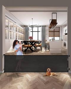 lot 8935 image: dearlomum Retractable Baby Gate,Mesh Baby Gate or Mesh Dog Gate,33 Tall,Extends up to 140 Wide,Child Safety Gate for Doorways, Stairs, Hallways, IndoorOutdoor��Black,33x140 - Retail $79.59