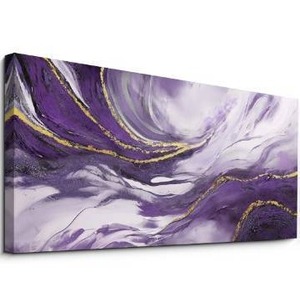 lot 8938 image: yiijeah Wall Art for Living Room - Canvas Artwork for Living Room - Purple and Gold Abstract Canvas Wall Decor - Modern Frame Wall Decor for Bedroom Office Picture Home Decor