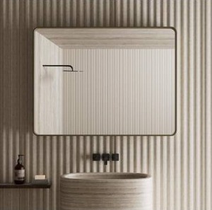 lot 8941 image: Bathroom Mirror, 24 x 32 Inch Wall Mounted Mirror, Bronze Metal Frame Vanity Mirror with Tempered Glass for Farmhouse Bedroom, Entryway, Living Room