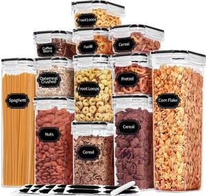 lot 8949 image: PRAKI Airtight Food Storage Containers with Lids, 12PCS Plastic Kitchen Storage Containers for Pantry Organizers and Storage - Cereal, Rice, Flour and Sugar Containers with Labels & Marker