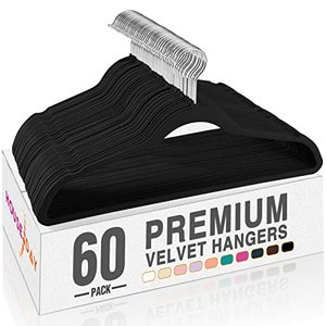 lot 8957 image: HOUSE DAY Black Velvet Hangers 60 Pack, Non Slip Clothes Felt Hanger Heavy Duty for Coat, Premium Slim Space Saving Suit Hangers for Closet Organizer, 360° Rotating Silver Hook