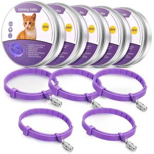 lot 8982 image: Weewooday 5 Set Calming Collar for Cats Adjustable Waterproof Cat Calming Collars Reduce Anxiety Stress Cat Collars with 5 Pet ID Pendants (Purple)