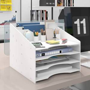 lot 8986 image: Natwind Office White Desktop Organizer Paper File Rack with Vertical Horizontal Section File Holder Mail Sorter for Desk Binder Folder Letter Trays Office Supplies Storage for Study Home School
