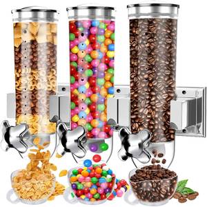 lot 8997 image: Food Dispenser Wall Mounted Grain Dispenser, Cereal Dispenser with Cup, Dry Food Dispenser Wall Mounted Triple Cereal Dispenser, Candy Dispenser Grain Dispenser for Kitchen Store Nut Coffee Beans 4.5L