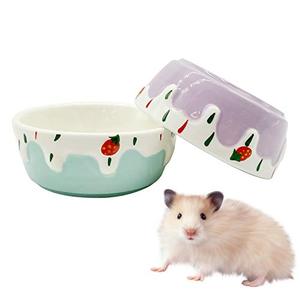 lot 19206 image: Hamster Food Bowl,Small Animals Ceramic Food Water Bowl Prevent Tipping Moving for Guinea Pig Rabbit Gerbil Chinchilla Hedgehog Rat (2 Pack) (- Color Purple  Blue)