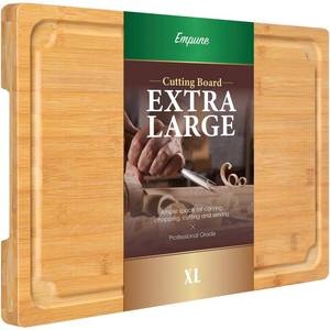 lot 19561 image: Extra Large Cutting Board, 17.6 Bamboo Cutting Boards for Kitchen with Juice Groove and Handles Kitchen Chopping Board for Meat Cheese board Heavy Duty Serving Tray, XL, Empune