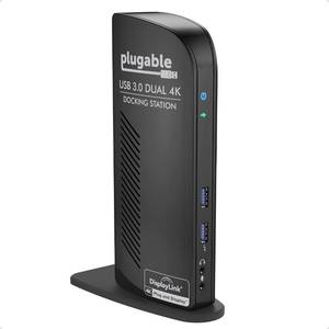 lot 19565 image: Plugable USB 3.0 Dual DisplayPort 4K Monitor Universal Laptop Docking Station for Windows and Mac (Dual 4K DisplayPort, Gigabit Ethernet, Audio, 6 USB Ports) Black