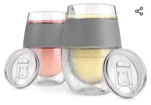 lot 19568 image: HOST Wine Freeze Cooling Cups, Insulated Wine Tumblers with Lids and Freezing Gel, Freezable Cups, Summer Gifts for Women, 8.5oz Set of 2, Gray