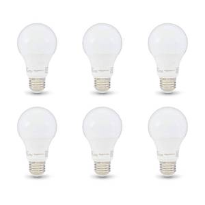 lot 19569 image: Amazon Basics A19 LED Light Bulb, 40 Watt Equivalent, Energy Efficient 6W, E26 Standard Base, Soft White 2700K, Non-Dimmable, 10,000 Hour Lifetime , 6-Pack