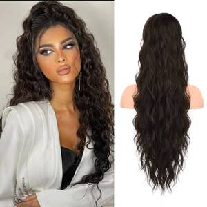 lot 19570 image: Ponytail Extension, HOOJIH Drawstring Ponytail Hair Extensions 26 Inch Long Curly Wavy Ponytail Natural Wavy Synthetic Hairpiece for Women Daily Use - Light Brown with Medium Golden Blonde&nbsp