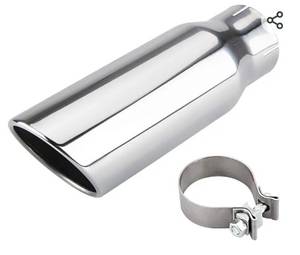 lot 20284 image: 3 Inch Inlet Exhaust tip 3.5 Inch Outlet 8 Long Clamp On Stainless Steel Exhaust Tailpipe Tip for Truck Polished