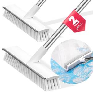 lot 20289 image: JIGA 2 Pack Floor Scrub Brush with Long Handle, 2 in 1 Scrape Brush Stiff Bristle Brush Scrubber, Cleaning Brush for Deck, Bathroom, Tub, Tile, Grout, Kitchen Floor, Patio, Garages, Gray